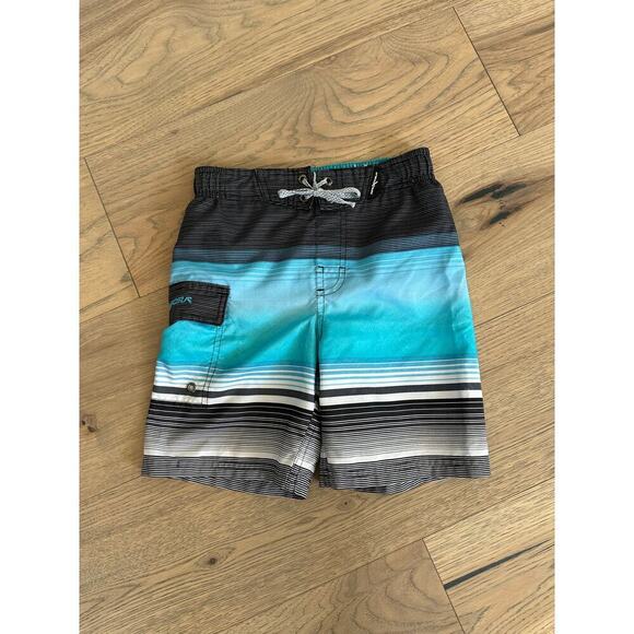 Zero Exposure Boys Blue and Black Lined Drawstring Swim Shorts Size 6 - Picture 2 of 9